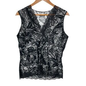 Womens Lace Whimsigoth Fairy Grunge Babydoll Top Size L Black Lace Coquette Y2K